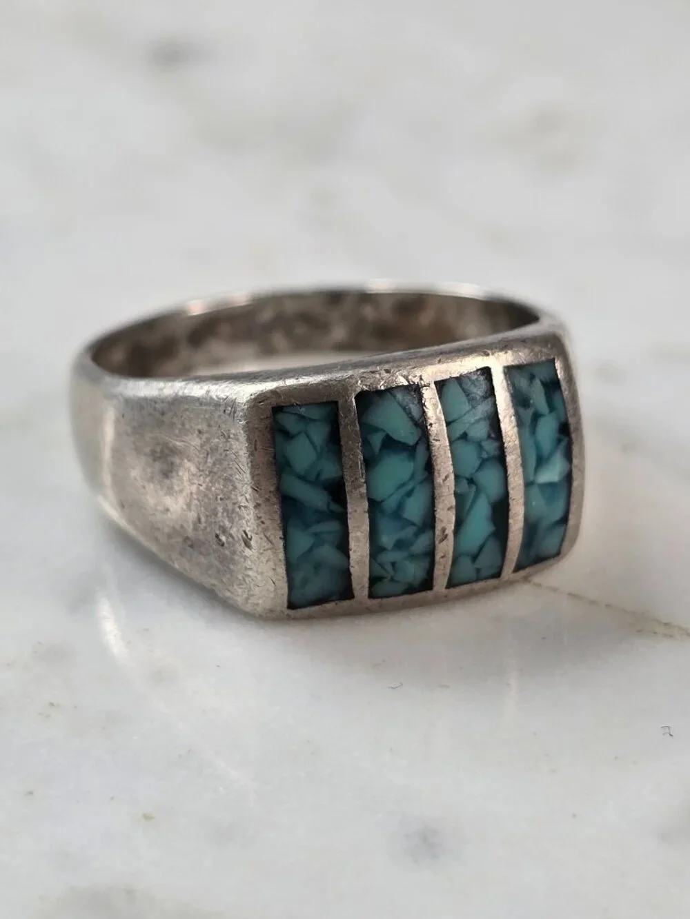 Mens Vintage Estate Southwestern Sterling Silver Turquoise Ring 10.6g E606